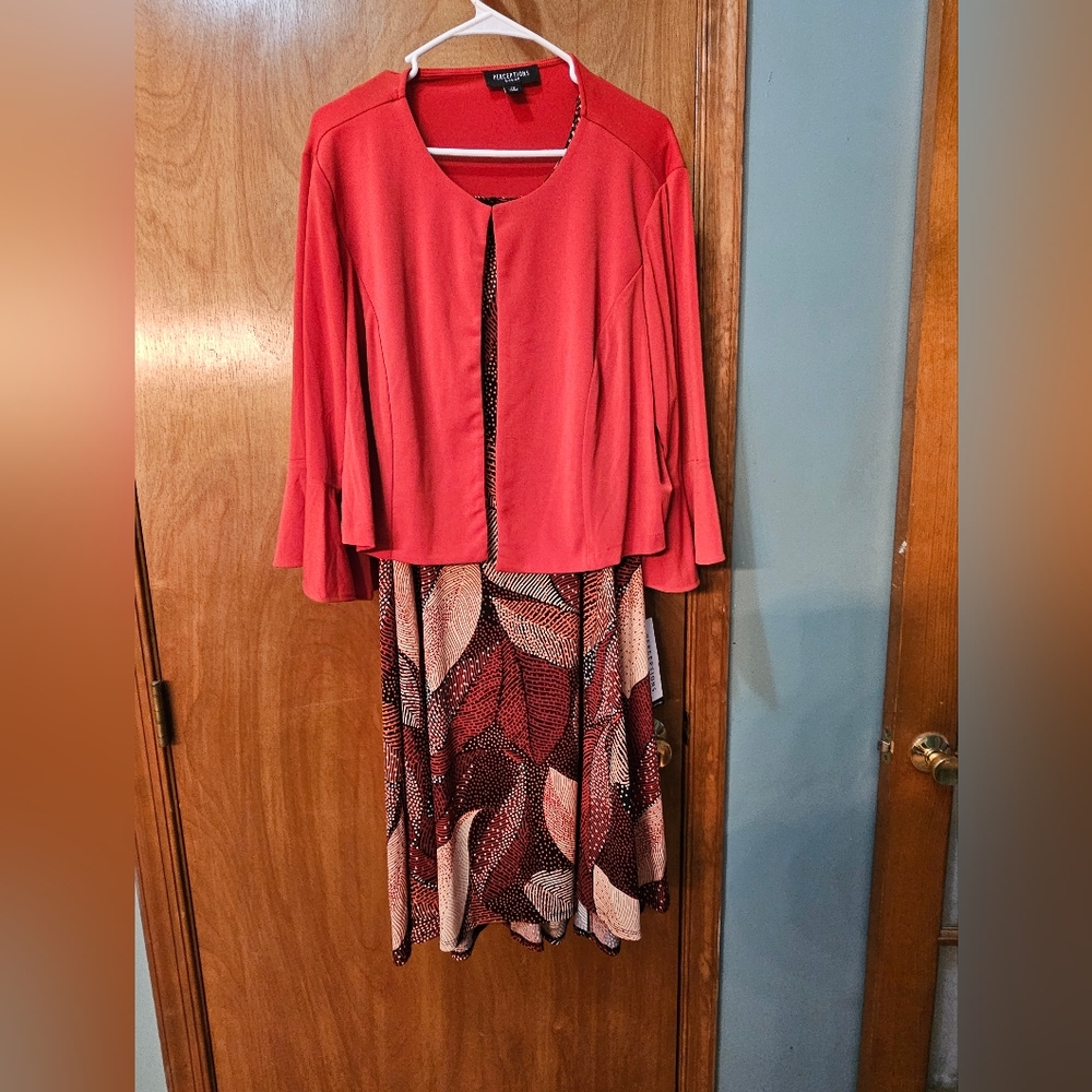 Stylish Red and Patterned Dress with Jacket